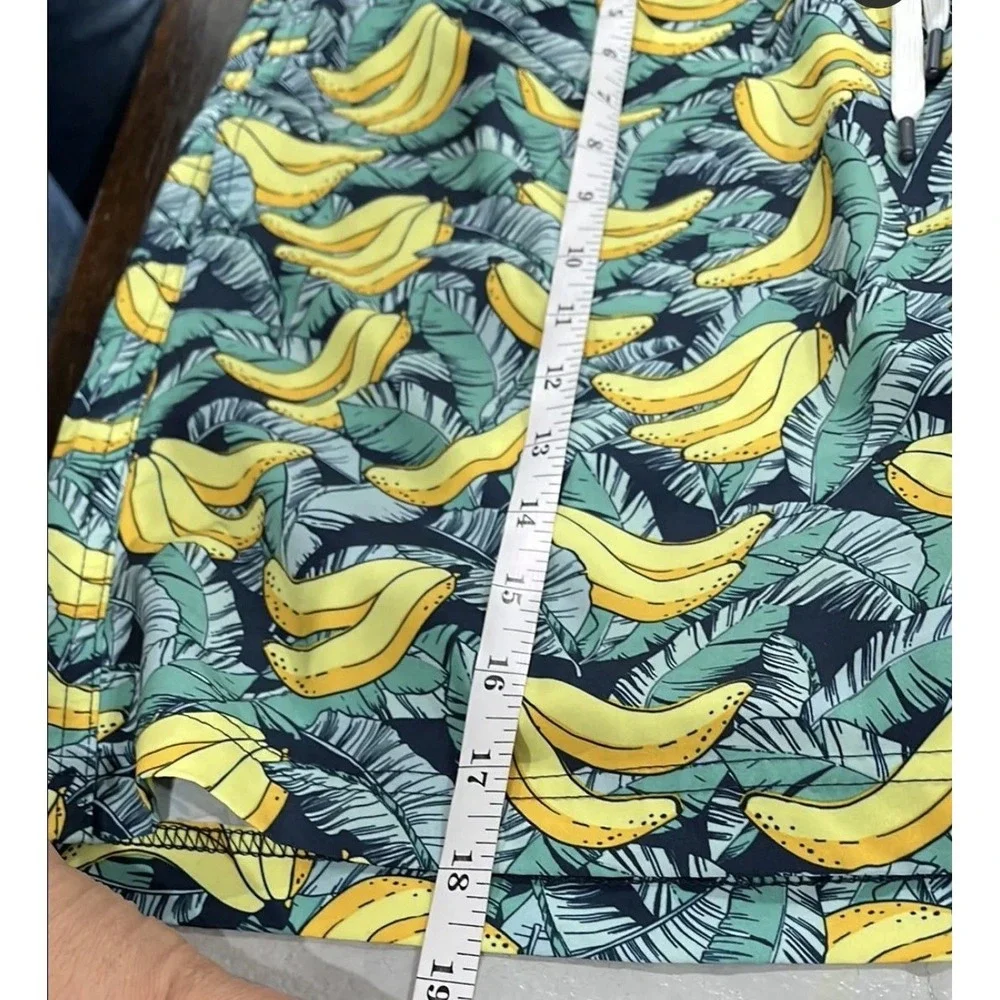 Resort Swim Trunks Mens XL Blue Banana Print  4-Way Stretch Quick Dry UPF 50